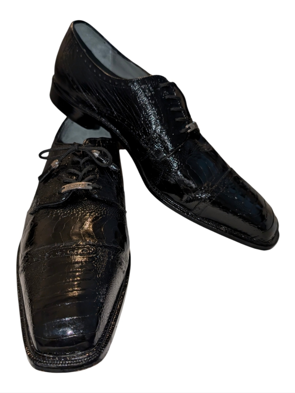 Belvedere Batta ElegantCap Toe Genuine Ostrich Lace Up Black Dress Shoe Sz 12 - Picture 4 of 14